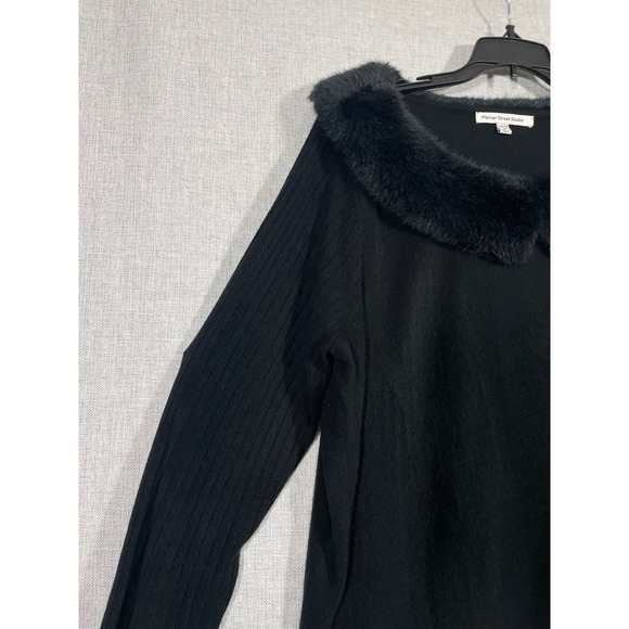 Mercer Street Studio Woman 1X Black Acrylic Sweater Faux Fur Collar Long Sleeve - Picture 3 of 11